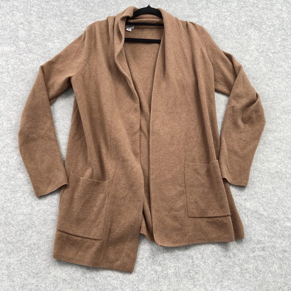J.Crew Cardigan Sweater Womens Medium Brown Open Front Knit Pockets Longline